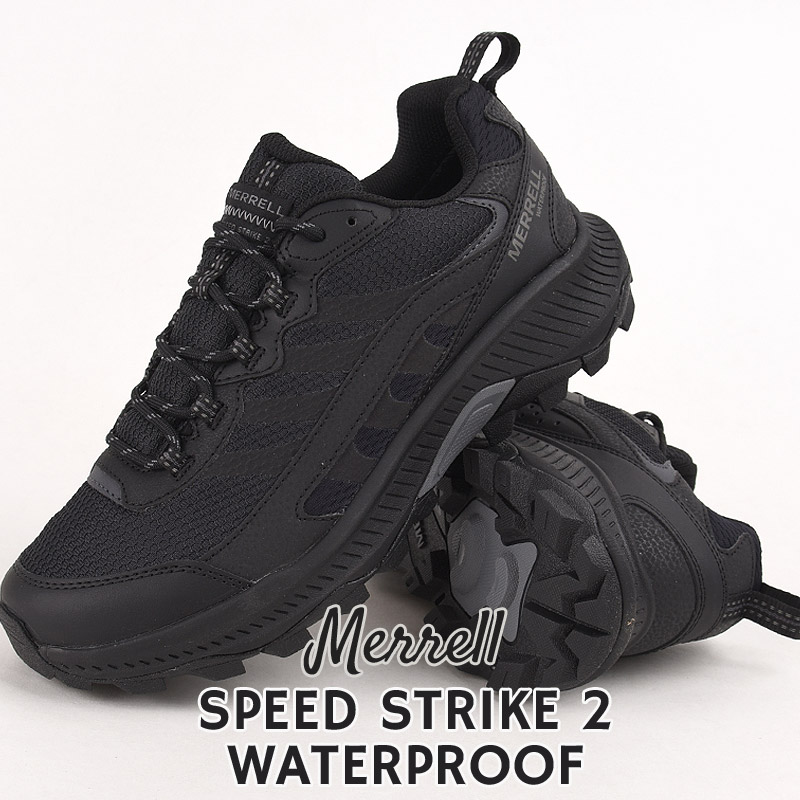 メレル メンズ スニーカー トレッキングシューズ 山登り 山歩き アウトドア 雨合羽 merrell 心地よい シューズ 流行り物 SPEED STRIKE 2 WATERPROOF J037841 黒