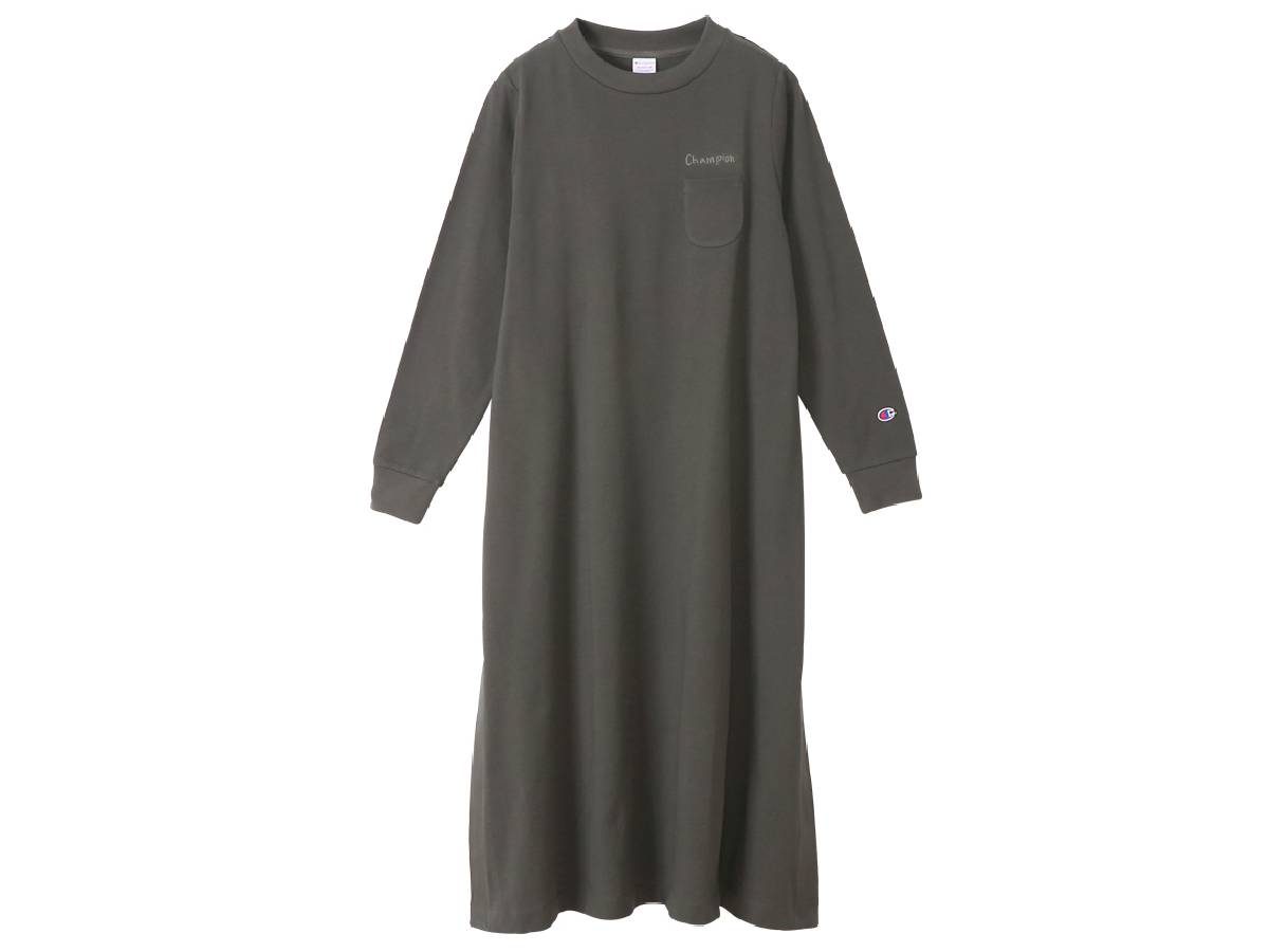 チャンピオン Champion Onepiece Dress ワンピース レディース 秋 冬 コットン グレー 灰色 カジュアル 長袖 ワンピース ドレス Cw U412 080 Thinkonnect Net