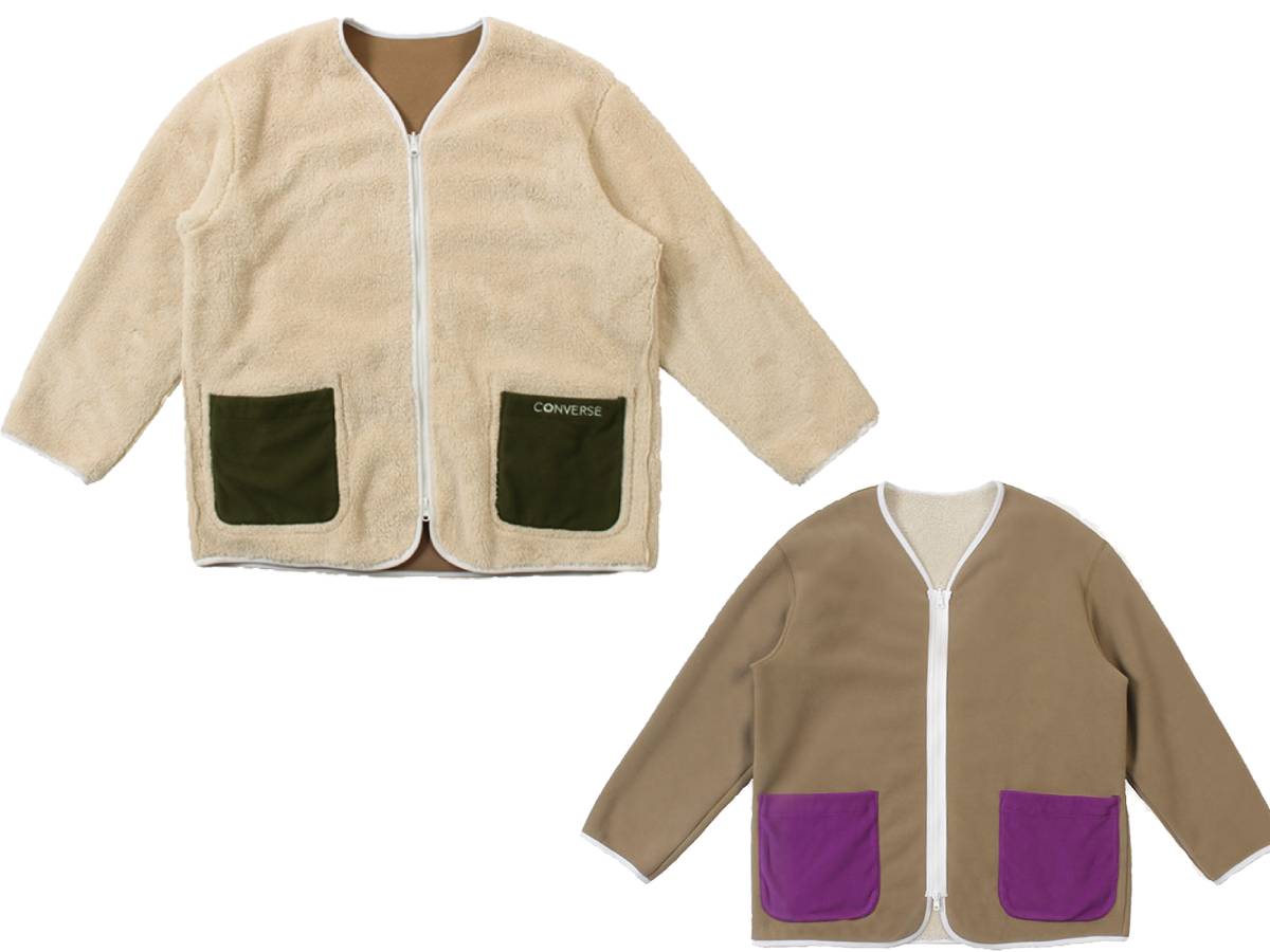 コンバース Converse リバーシブルノーカラージャケット メンズ 秋 冬 フリース ホワイト ベージュ カジュアル ウェア アウター ビッグシルエット Ca 1232 Fitzfishponds Com