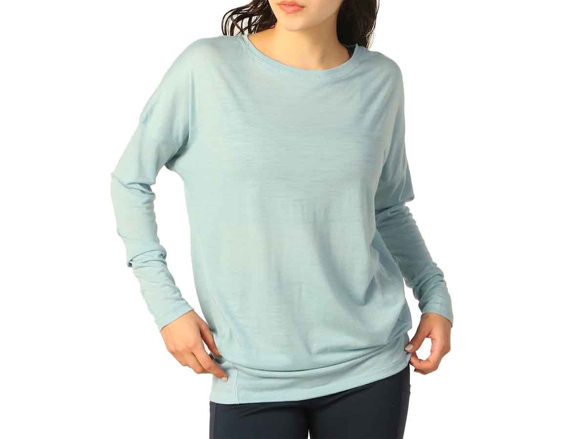 100 本物 スーパーナチュラル Sn Super Natural エスエヌ Jp Yoga Loose Tee Ls 長袖ヨガルーズtシャツ レディース 春 秋 ブルー 青 スポーツ フィットネス 長袖 Tシャツ Snwp T45 Fucoa Cl