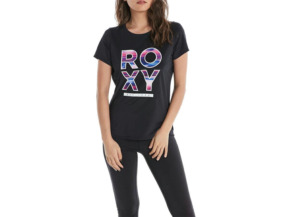 ロキシー ROXY SMOOTH スムーズ レディース 春 夏 水陸両用 吸汗速乾 UVカット ブラック 黒 スポーツ フィットネス 半袖 Tシャツ  RST214528-BLK 販売期間 限定のお得なタイムセール