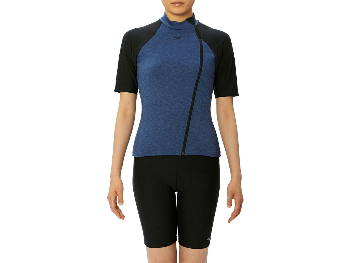 スピード speedo Curvy Boom Short Sleeve Zip Sepa カーヴィーブーンショートスリーブジップセパ レディース ネイビー 紺 水泳 スイム フィットネス 水着 SFW32360-XB