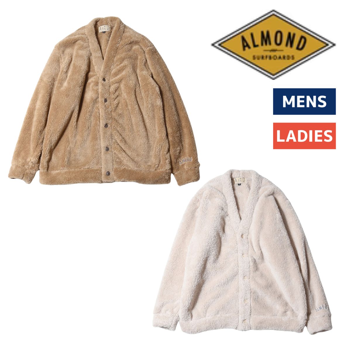 アーモンドサーフボードデザイン Almond Surfboards＆Design MICRO FLEECE CARDIGAN マイクロフリースカーディガン メンズ ウィメンズ ベージュ キャメル カジュアル ウェア アウター GF6007
