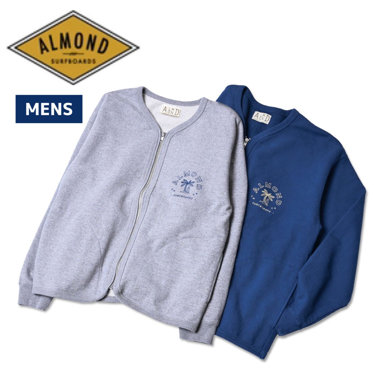 アーモンドサーフボードデザイン Almond Surfboards＆Design PARADISE CARDIGAN パラダイスカーディガン メンズ グレー ネイビー カジュアル ウェア アウター GF3014｜スポーツマリオ