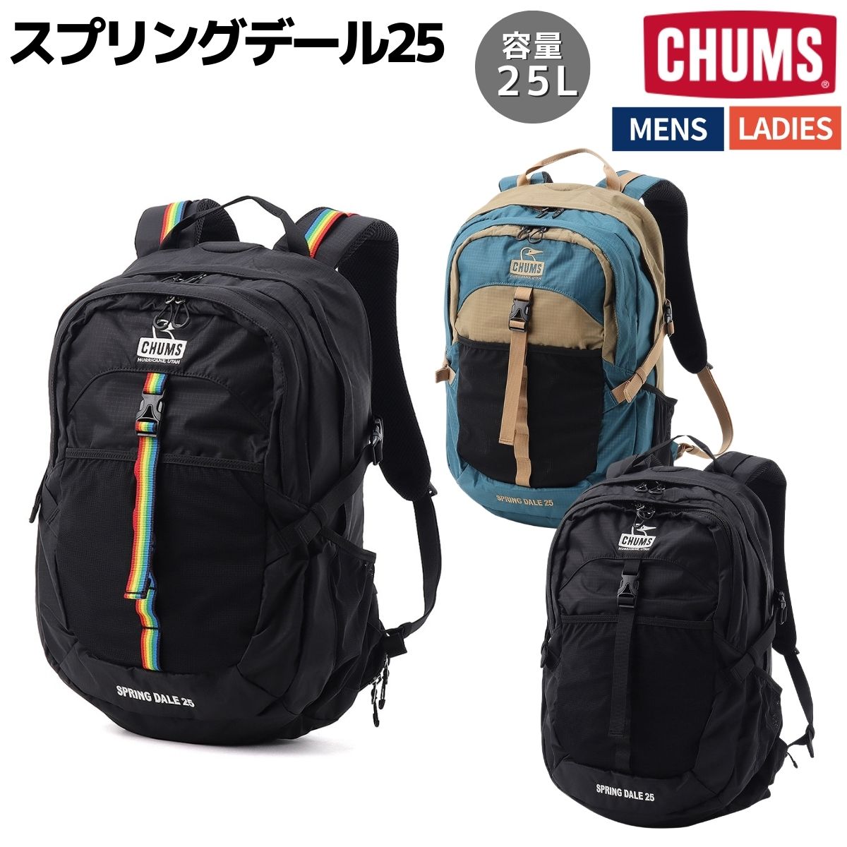 チャムス CHUMS Spring Dale 25 スプリングデール25 メンズ レディース ユニセックス カジュアル アウトドア バッグパック リュック タウンユース CH60-4098