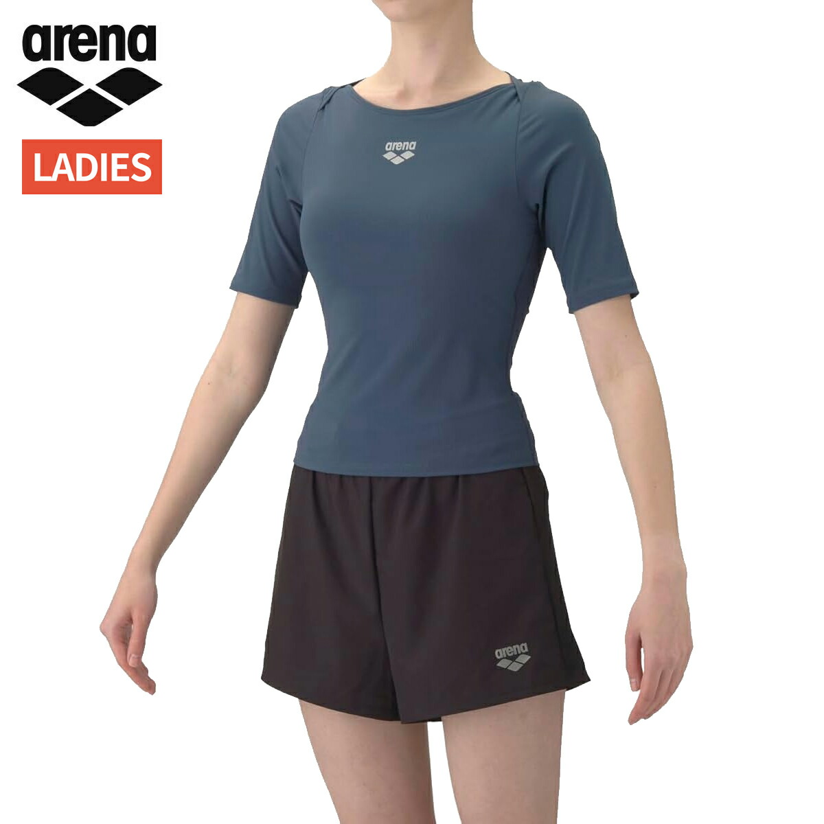 アリーナ arena フィットネスセパレーツ(カバーバック ミドルレッグ 差し込みパッド) レディース ブルー 青 ブラック 黒 水泳 スイム フィットネス 水着 AS6SWF50L-BLBK