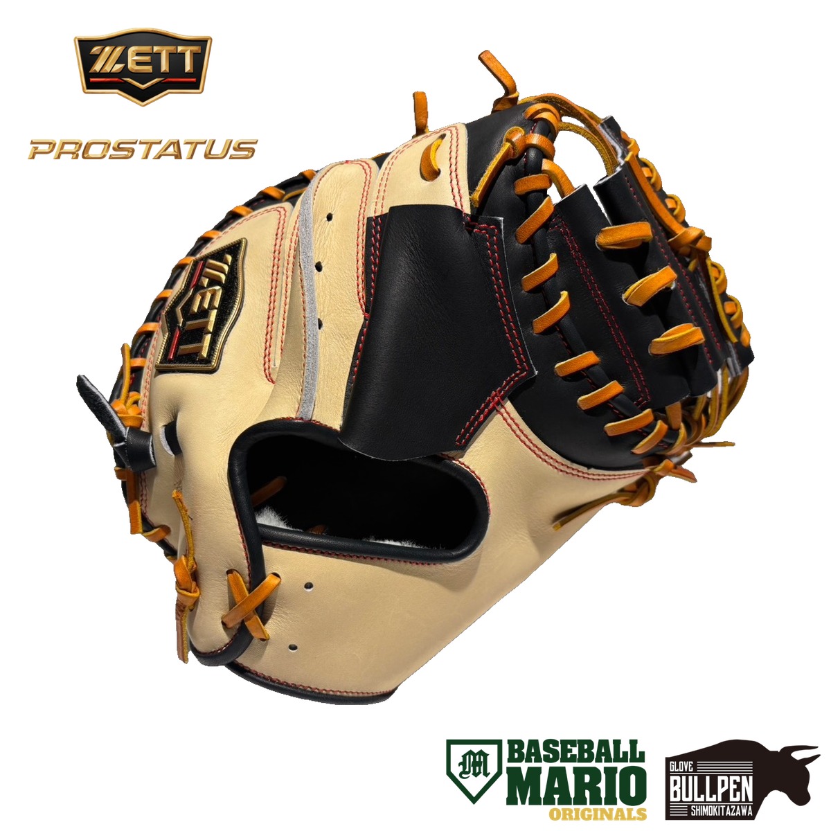 ゼット ZETT 専用グラブ袋付き マリオオリジナル PROSTATUS 軟式用キャッチャーミット 捕手用 962型 森モデル 小型 縦型 一般 プロステイタス 限定 野球 軟式 グローブ グラブ 学生 草野球 森友哉モデル ベースボールマリオ MOGNZ-962｜スポーツマリオ