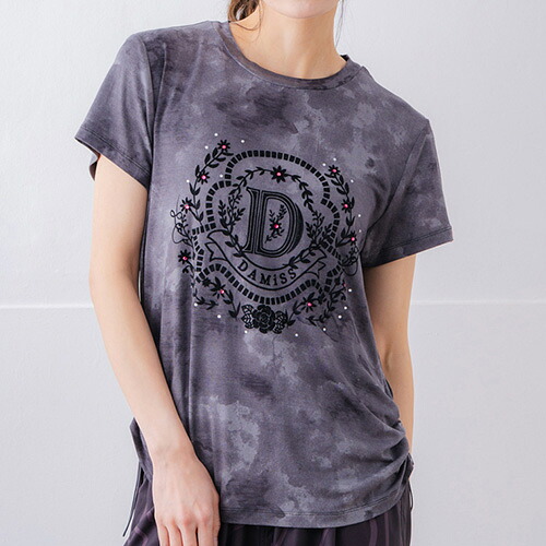 ダミス DA MISS フロッキープリントTシャツ 半袖 フィットネス ウィメンズ 1534-1457-BLK