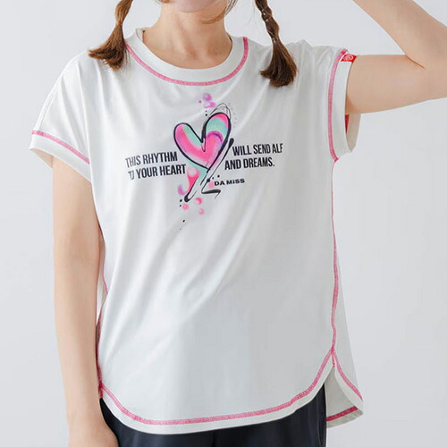 ダミス DA MISS ペイントハートTシャツ フィットネス 半袖 ウィメンズ 1634-1466-WHT