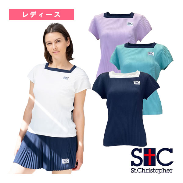 テニスウェア（レディース） セントクリストファー クリスタルプリーツスクエアネックゲームシャツ レディース STC-BEW6503