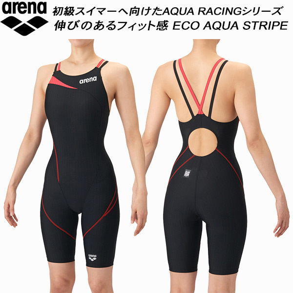 【全品ポイント2倍&最大8%OFFクーポン】アリーナ arena ジュニア 女子 競泳水着 WA承認 ハーフスパッツ ダブルストラップ ECO AQUA STRIPE アクアストライプ ガールズ/女の子 AS6SRC56G BKRD｜スポーツジュエン総合館