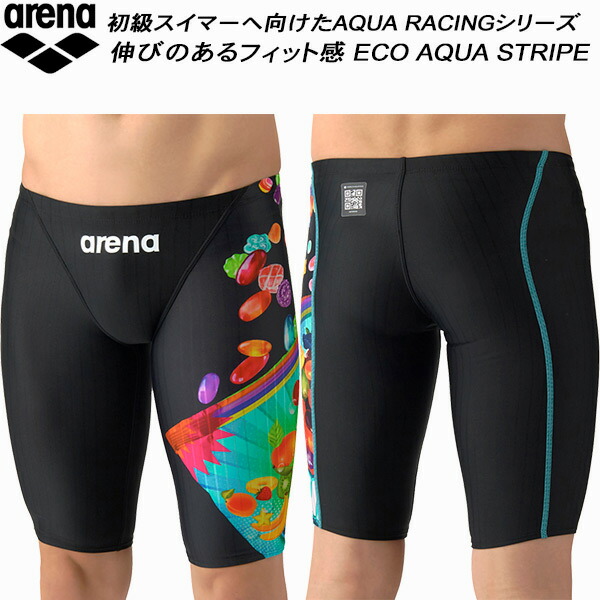 【全品ポイント2倍&8%OFFクーポン】アリーナ arena メンズ 競泳水着 WA承認 スパッツ ハーフレッグ ECO AQUA STRIPE アクアストライプ AS6SRCP4M｜スポーツジュエン総合館