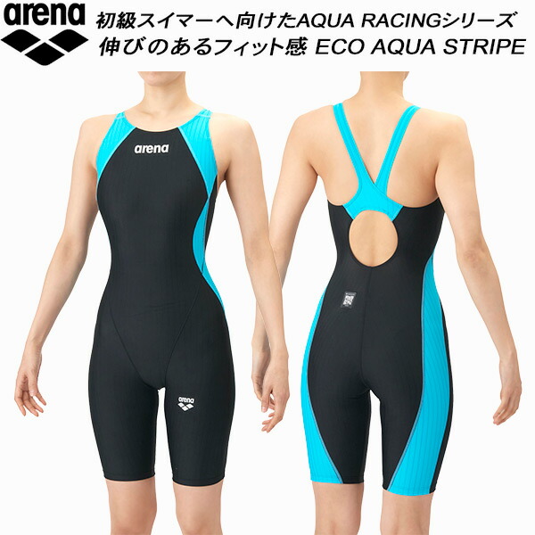 【全品尖んがり2倍+最大限度2000円OFF引き換え証】\u003cBR\u003e競技場 arena レディース 競泳水泳着 WA聞きとどける 二分の一スパッツ 着や同盟罷工さあ美 ECO AQUA STRIPE アクアストライプ AS6SRC50L BKBL
