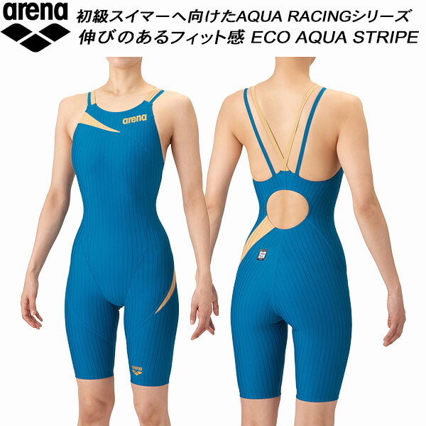 【全品ポイント2倍&最大8%OFFクーポン】アリーナ arena ジュニア 女子 競泳水着 WA承認 ハーフスパッツ ダブルストラップ ECO AQUA STRIPE アクアストライプ ガールズ/女の子 AS6SRC56G BLGD｜スポーツジュエン店