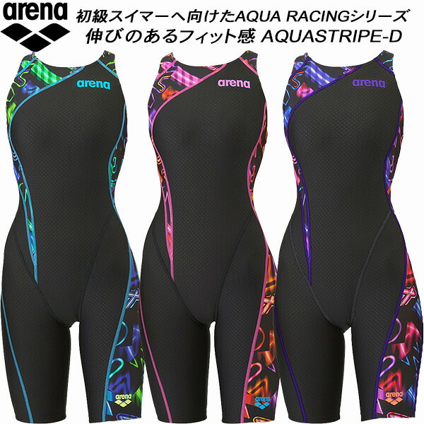 【全品ポイント2倍+最大8%OFFクーポン】 アリーナ arena レディース 競泳水着 WA承認 ハーフスパッツ オープンバック 着やストラップ AQUA STRIPE-D AS5FRC60L