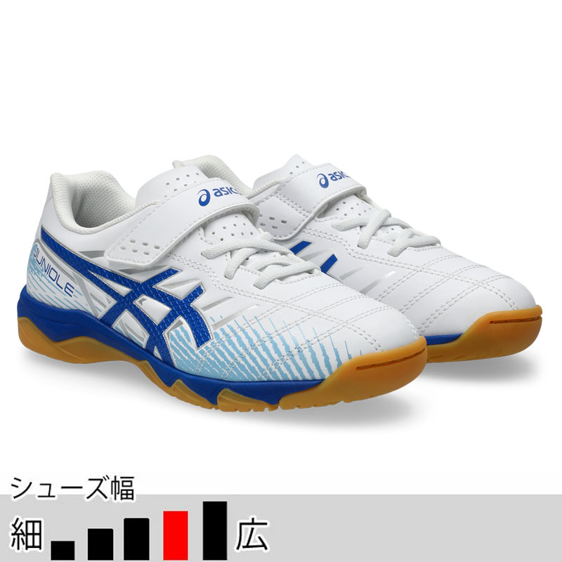 アシックス ジュニア ジュニオーレ 7 IN ホワイト ブルー サッカー フットサル ベルクロ インドアシューズ asics2026Q1 1104A055-100