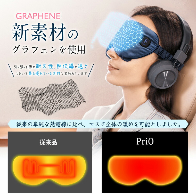 市場 PriO USB充電式シルク100% コードレスホットアイマスク トランスペクト グラフェン採用