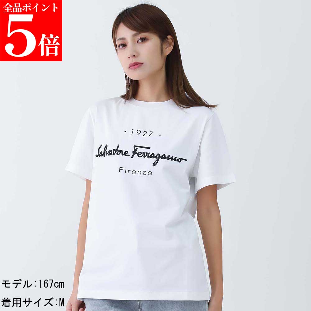【ｽｰﾊﾟｰSALE☆全品P5倍＆最大限度2万円ｽﾍﾟｼｬﾙｸｰﾎﾟﾝ15日迄】 フェラガモ 11 C466 722283 レディス 綿織物製 ティーシャツ 白いこと FERRAGAMO