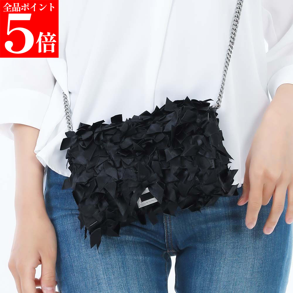 【春の応援SALE全品P5倍＆最大2万円値引きクーポン15日迄】BALENCIAGA バレンシアガ 748750 2AAGQ 1000 HOURGLASS サテンリボン チェーンショルダーウォレット