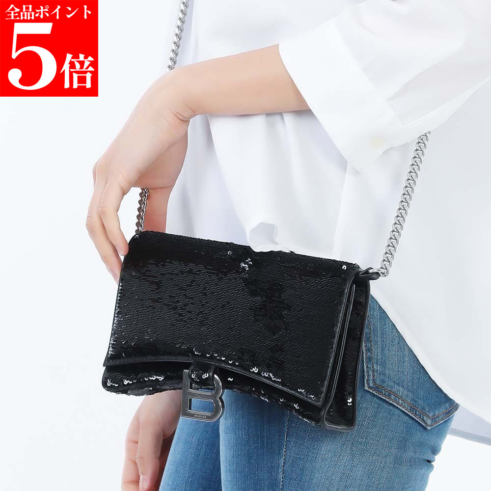 【春の応援SALE全品P5倍＆最大2万円値引きクーポン15日迄】BALENCIAGA バレンシアガ 720349 210MZ 1000 HOURGLASS スパンコール ショルダーバッグ お財布ショルダー チェーンショルダーウォレット