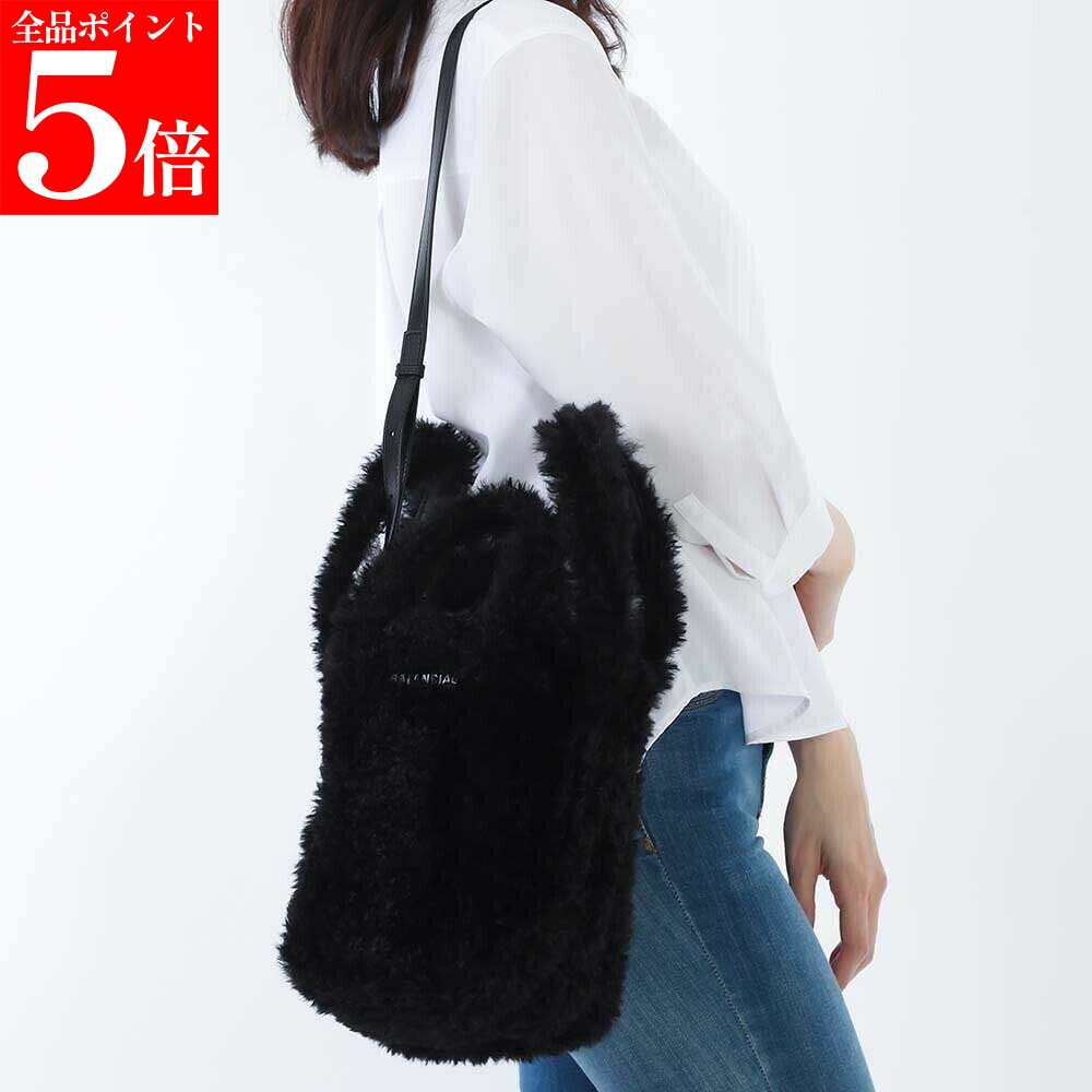 【春の応援SALE全品P5倍＆最大2万円値引きクーポン15日迄】BALENCIAGA バレンシアガ 672793 2AARE 1000 Everyday 2.0 スモール North-South XS ショルダートートバッグ フェイクファー