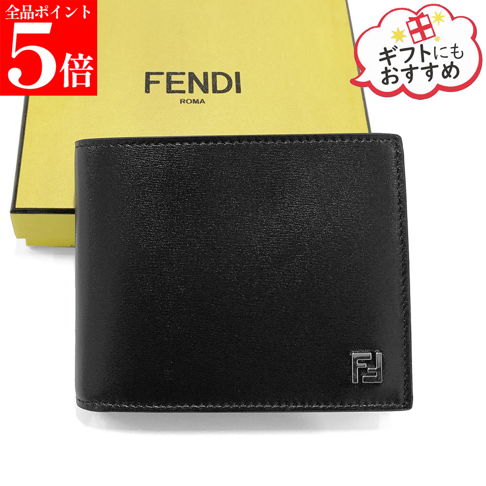 【春の応援SALE全品P5倍＆最大2万円値引きクーポン15日迄】FENDI スクエアFF 財布 7M0001 AVV6 ブラック レザー メンズ 二つ折り財布小銭入れ付き 男性用 紳士用