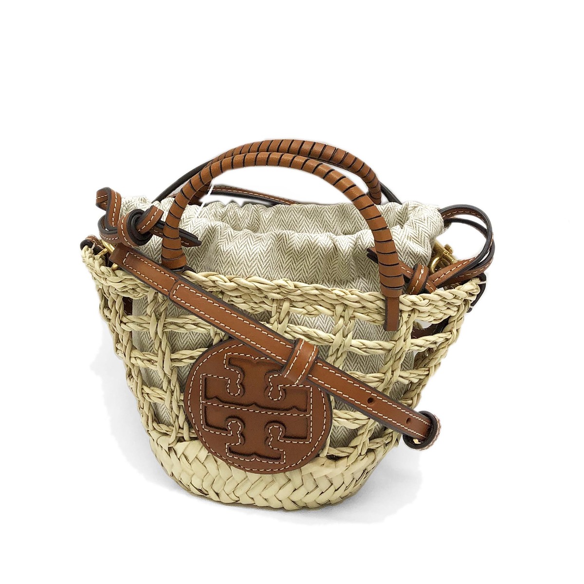 【全品3%・5%OFFクーポン・7/1 0時〜7/15 23時59分・更に500円OFFクーポン併用可】【新品・超お得★2022年秋冬新作★トリーバーチ 134669 254 ELLA OPEN MINIBASKET TOTE カゴバッグ/ショルダーバッグ 2WAY NATURAL ベージュ×ブラウン】 TORY BURCH