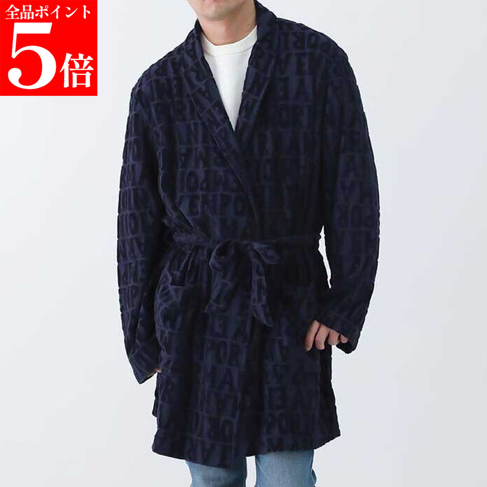【SUMMER FINAL SALE★全品P5倍&最大15000円ｸｰﾎﾟﾝ!31日迄】EMPORIO ARMANI エンポリオ アルマーニ 111884 3F589 45735 コットンバスローブ/ナイトガウン ネイビー系｜ブランドショップ　リペイ