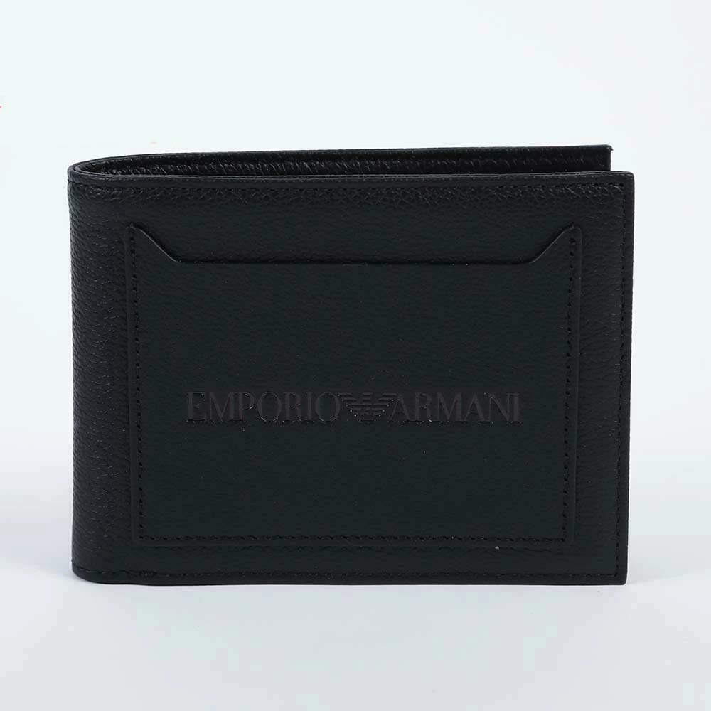 特価 ジョルジオアルマーニ 二つ折り財布 レザー BLACK-ブラック 二つ折りウォレット レザー コインパース＆ロゴ刺繍 | Giorgio