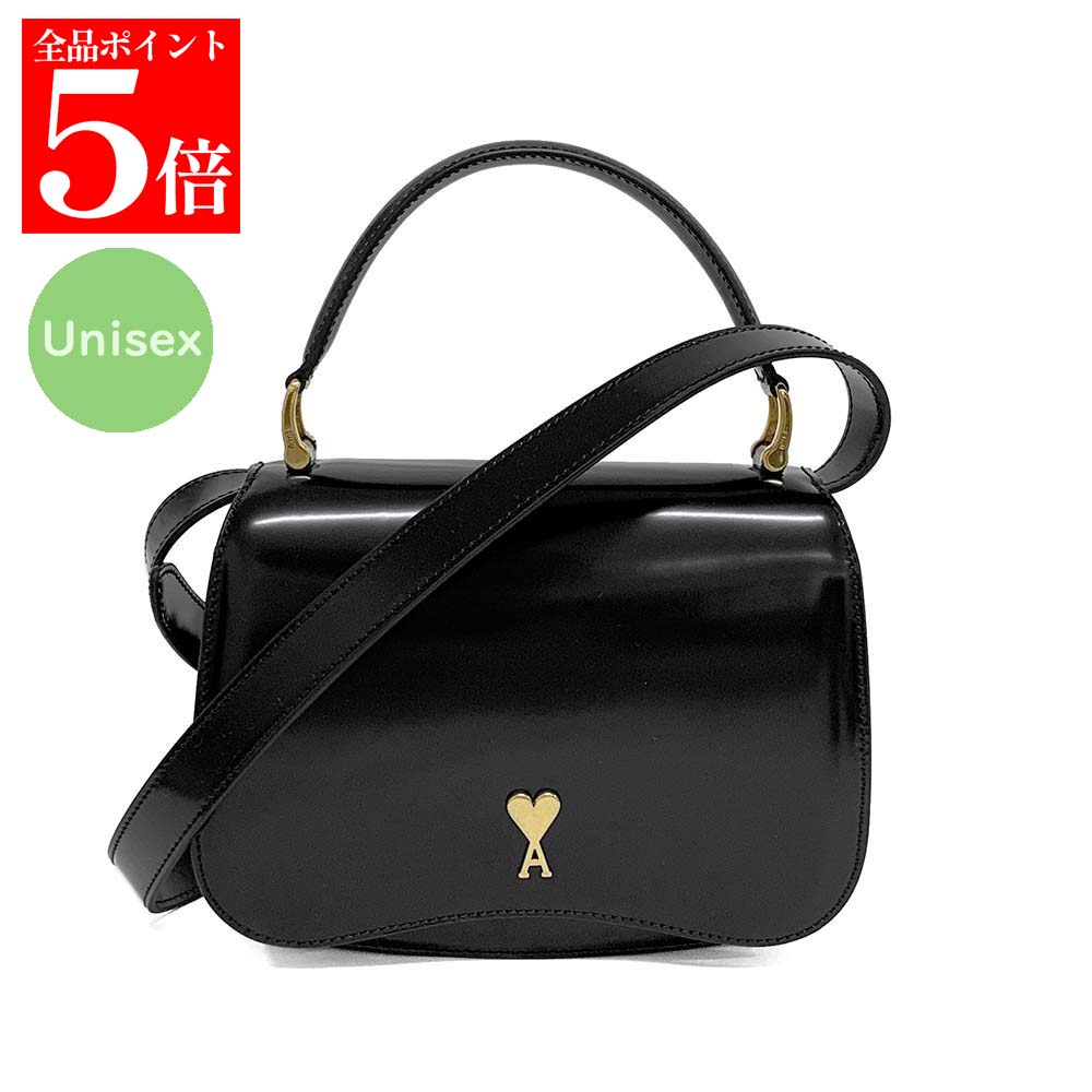 【ｽｰﾊﾟｰSALE☆全品P5倍＆最大限度2万円ｽﾍﾟｼｬﾙｸｰﾎﾟﾝ15日迄】AMI PARIS 意中の女パリス ULL718.AL0139 001 黒いこと グレーズドレザー Paris Paris いの一番手持ち部分御徒面子/ショルダーバッグ