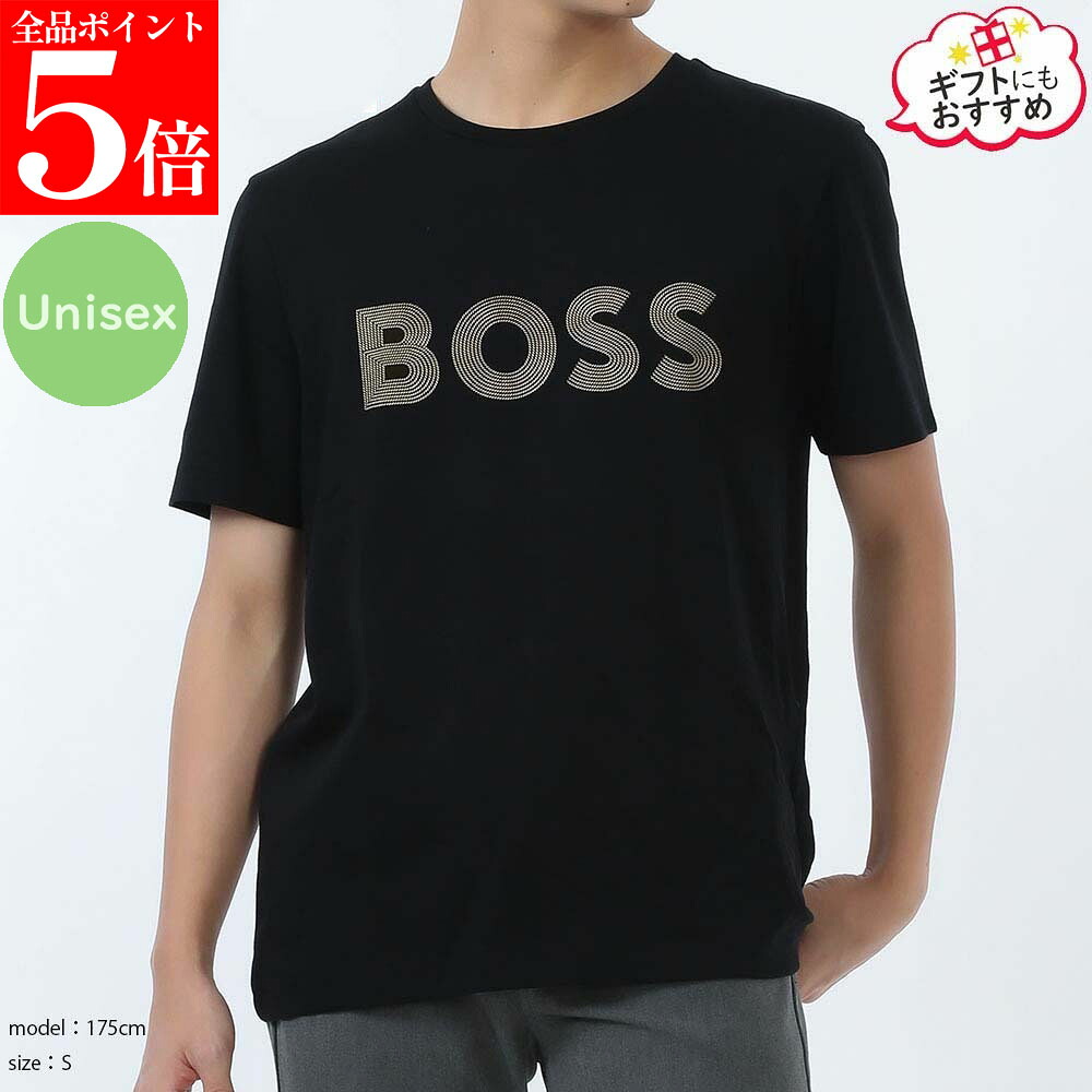 【春の応援SALE全品P5倍＆最大2万円値引きクーポン15日迄】HUGO BOSS ヒューゴボス 50543796 001 ピマコットン Tシャツ グロスロゴ 半袖 クルーネック ブラック 8,496円