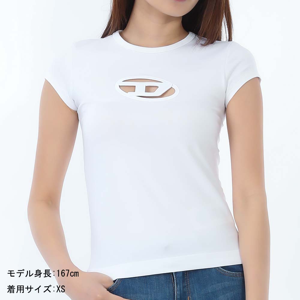 ♡  DIESEL レディース T-Angie Tシャツ 半袖 ホワイト T-ANGIE Woman: Cotton T-shirt with cut-out D logo | Diesel