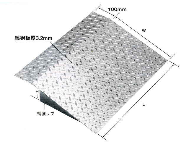 鋼板製・融解亜鉛メッキ仕上げ 歩行者用 縞鋼板製歩道上がり 適用段差150mm 板厚3.2mm HSL-1000-15 【代引き不可】|スプリング 店