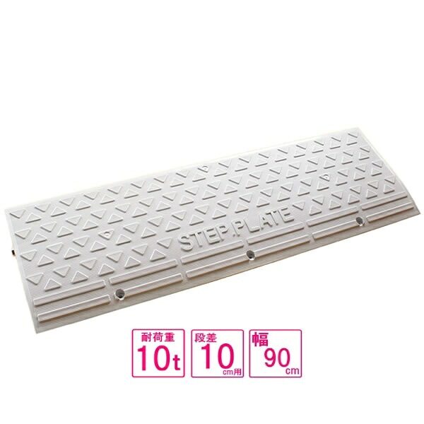 （送料無料） 単品 国産 樹脂製段差プレート ステッププレート 段差プレート 段差10cm用　幅90cm対応 耐荷重10t 樹脂製ステッププレート ネオホワイト spｗ-1090×1