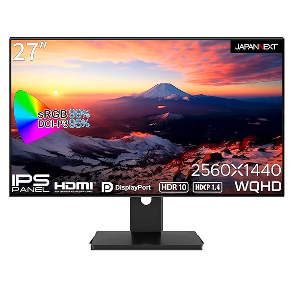 JAPANNEXT 27in 管する WQHD 2560x1440解像力 IPS 見せびらかす (HDMI/DisplayPort/金棒引き内蔵/VES