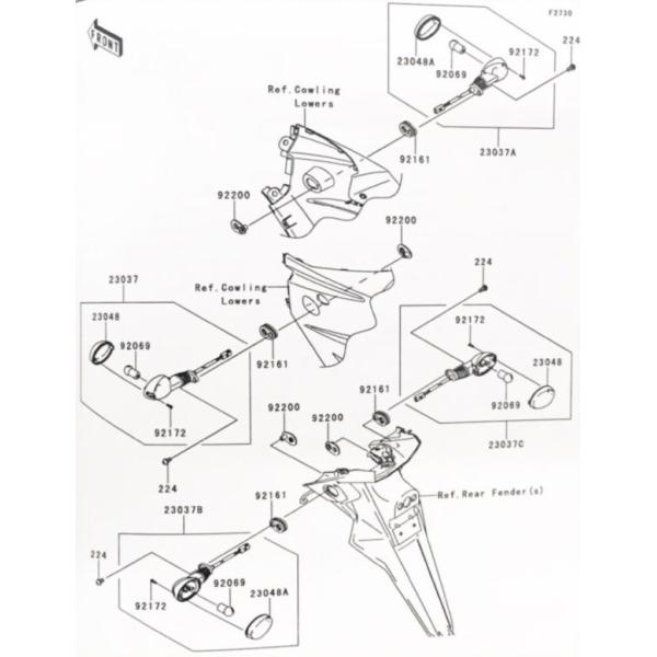 楽天市場】ニンジャ250R(EX250K) フロントウインカーアッシ左右 図中