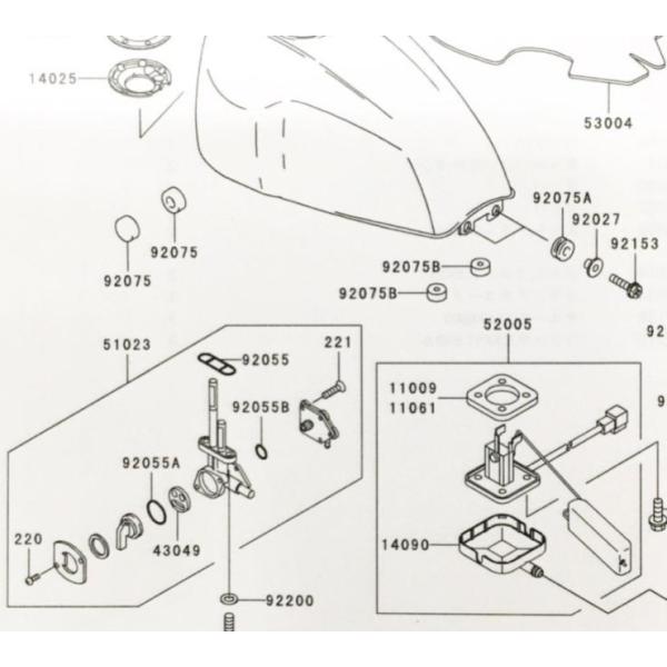 ZRX400/400-II(ZR400E) フューエルコック (ガソリンコック 燃料コック) 図中(51023番) 51023-1267 (51023-1175 51023-1223より品番統一) 1102K-51023-1267|エスピーエス