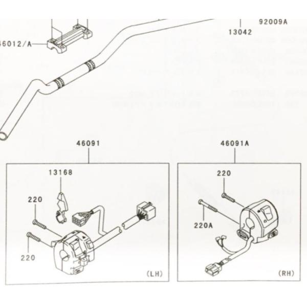 ZRX400/400-II(ZR400E) 2005年モデル~ ハンドルスイッチ右 図中(46091A) 46091-1881 1119K-46091-1881|エスピーエス