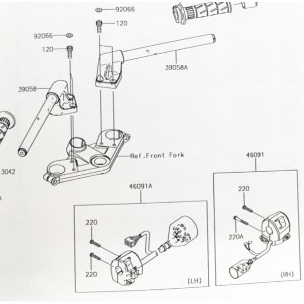 ニンジャ250(EX250L)　左ハンドルスイッチ　図中(46091A)　46091-0407　(46091-0249より品番統一) 1179K-46091-0407｜エスピーエス