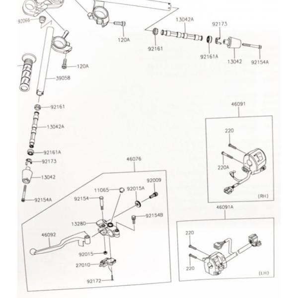 ニンジャ250SL(BX250A)　ハンドルスイッチ右　図中(46091番)　46091-0302 1269K-46091-0302｜エスピーエス