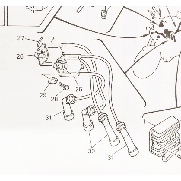 XJR400/R(4HM) イグニッションコイル　1台分　図中(25番＆26番) 4BR-82310-08(4HM-82310-00 4HM-82310-01より品番統一) 4BR-82320-08(4HM-82320-00より品番統一) 1424K-4BR-82310-08-4BR-82320-08｜エスピーエス