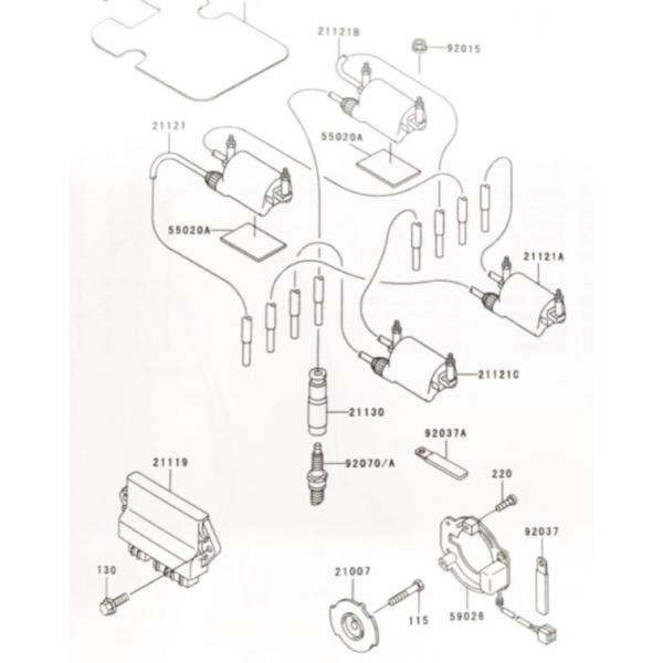 ゼファー1100(ZRT10A) プラグキャップ 1台分 図中(21130番) 21130-1071 8個 252K21130-1071X8|エスピーエス
