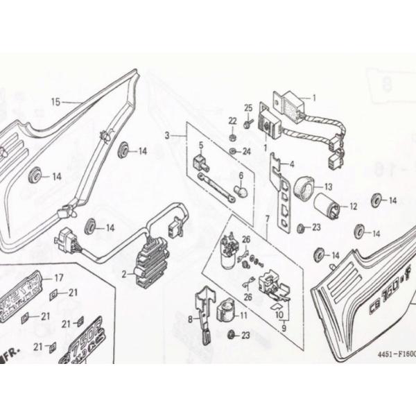 CB750FB/FBB(ボルドール2)FC/F2C(インテグラ) レギュレートレクチファイヤーASSY(レギュレター) 図中(2番) 31600-MA6-000 1個 (31600-461-771より品番統一) 30K31600MA6000|エスピーエス