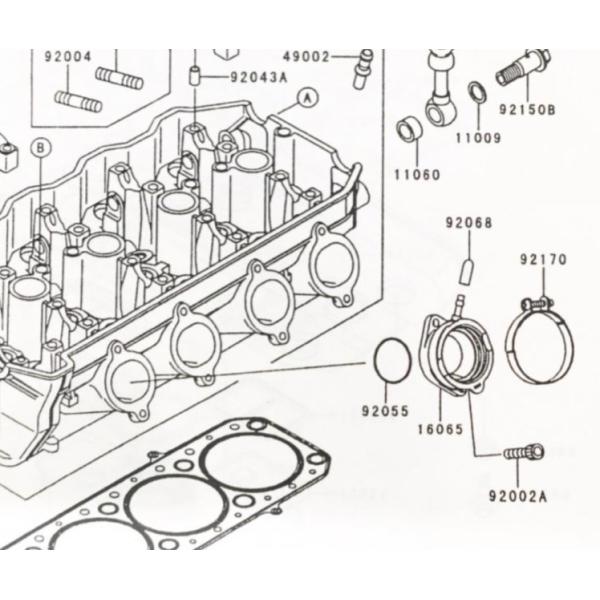 ZZR1100(ZXT10D)　インシュレーター＆Oリング　1台分　(インマニ　インテークマニホールド)　図中(16065番＆92055番)　16065-1210　92055-1401　各4個　 366K16065-1210X4-92055-1401X4｜エスピーエス