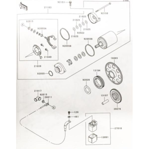 W650(EJ650A)　セルモーター(スターターモーター　スターティングモーター)　図中(21163番)　21163-1263　　 394K21163-1263｜エスピーエス