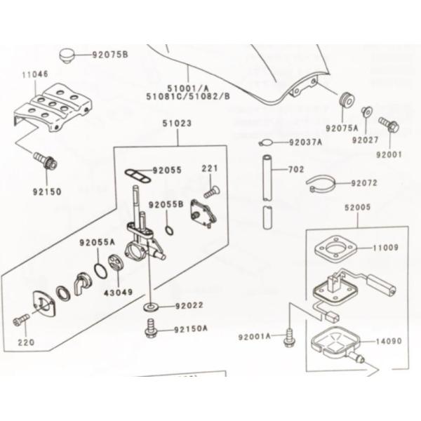 ゼファー750(ZR750C)　車体番号ZR750C-079765まで　フューエルゲージ 　図中(52005番)　52005-5004　(52005-1101　52005-1147　より品番統一) 615K52005-5004｜エスピーエス