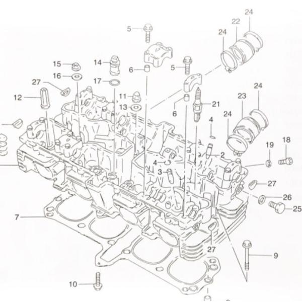 GSX1100Sカタナ(GU76A) インシュレーター (インテークパイプ) 1台分 図中(22番&23番) 13111-49200 13121-49200 732K13111-49200X2-13121-49200X2|エスピーエス