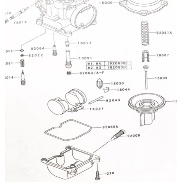 GPZ900R(ZX900A) 全年式 フロートバルブ&フロートチャンバーパッキン 1台分 図中(16030番&92055A番) 16030-1007 92055-1222 各4個 90K160301007X4-920551222X4|エスピーエス