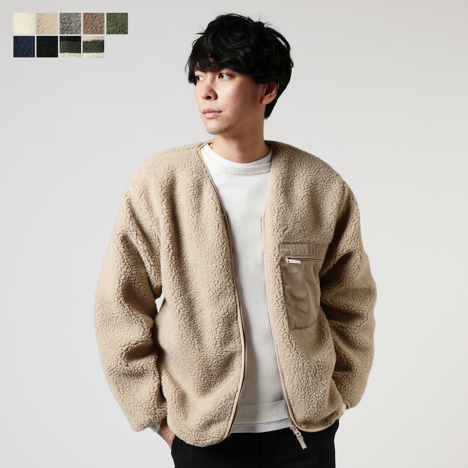 楽天市場 ボアジャケット メンズ ビッグシルエット 袖ライン ボアパーカー ボアブルゾン 秋冬 Mens Fashion メンズファッション