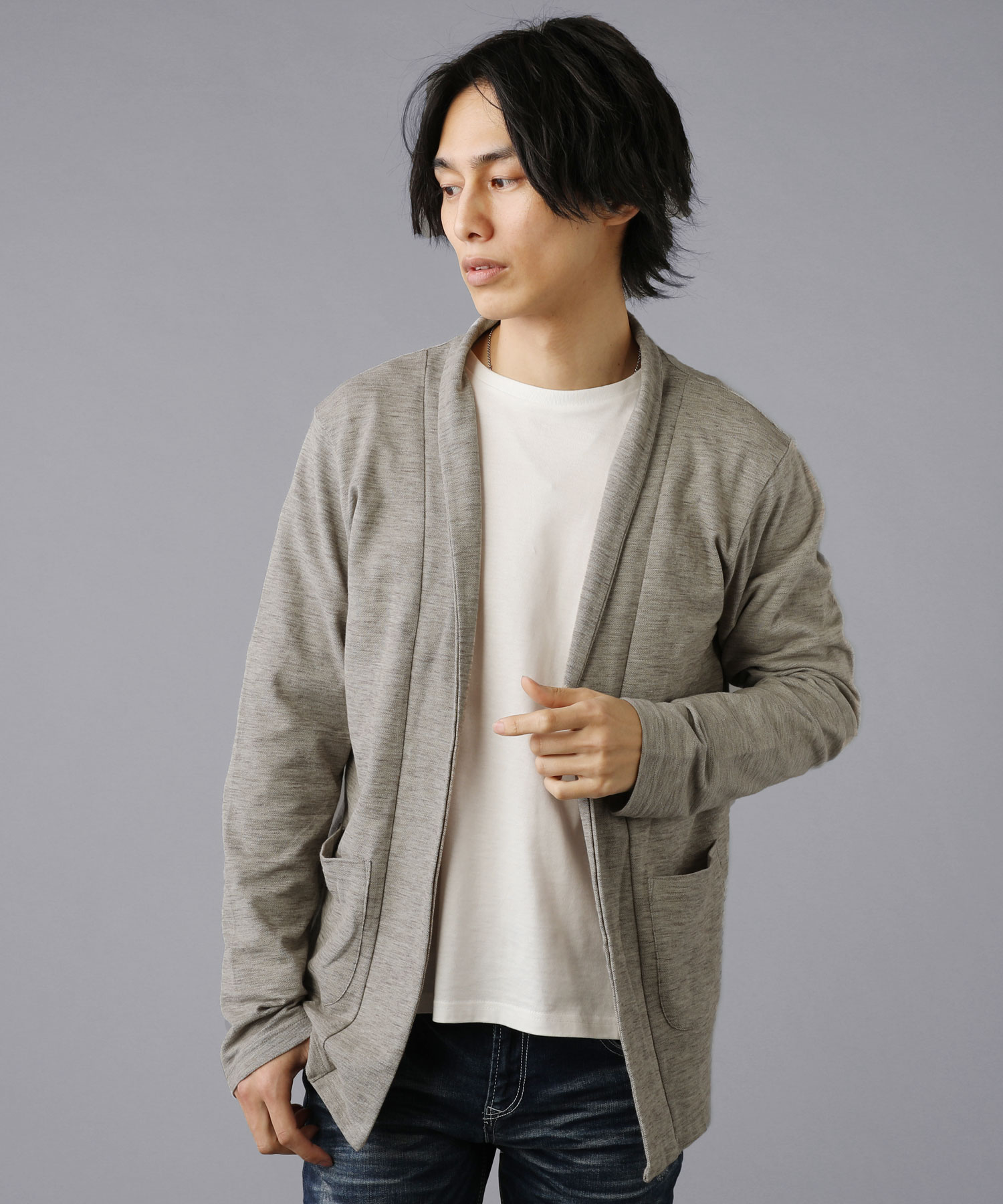 楽天市場 カーディガン メンズ 春 夏 秋 春服 夏服 日本製 マーブル ビンテージ ヴィンテージ 鹿の子 ボタンレス ショールカラー ガウン ネイビー Slick スリック 21hit Sputnicks スプートニクス